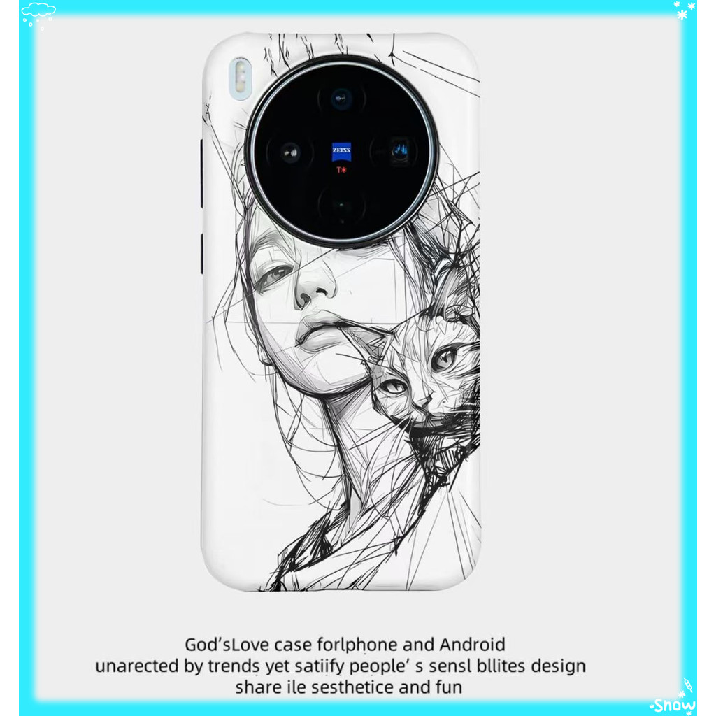 Sketch Girl ลูกแมวเหมาะสําหรับ VIVO X300/X200/X200 Ultra เคสโทรศัพท์ X200S/X100S รวมทุกอย่าง Hard Ca