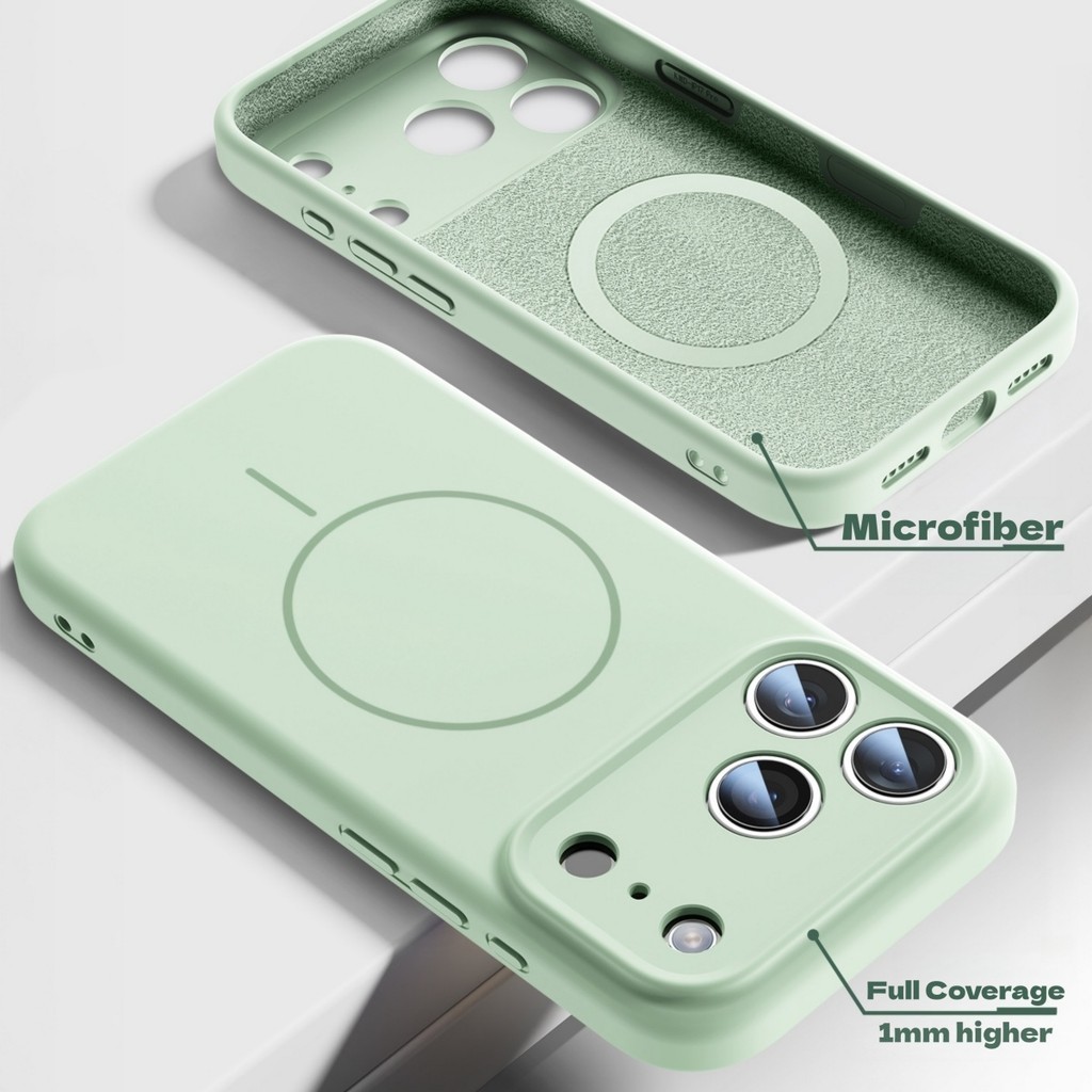 ใหม่ Minimalist Solid Matte Anti-Fingerprint ซิลิโคนเคสโทรศัพท์แม่เหล็ก Air-Cushion สําหรับ iPhone 17 16 15 14 13 12 Pro Max | Sage Green Luxury เคสกันกระแทก - รูปที่ 6