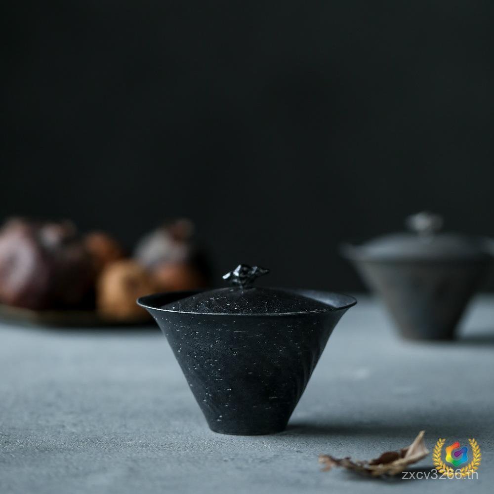 เครื่องปั้นดินเผาสีดําเคลือบเงินชุดน้ําชาที่ทําด้วยมือทําชา Wan Gaiwan Texture Gaiwan Gold Glaze ไม้