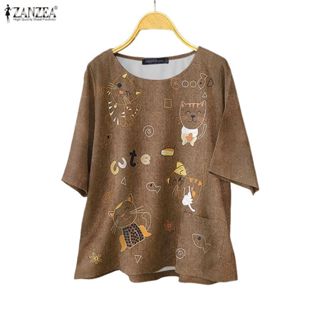 ZANZEA เสื้อผ้าสไตล์เกาหลีย้อนยุคสำหรับผู้หญิง แขน3/4 loose …