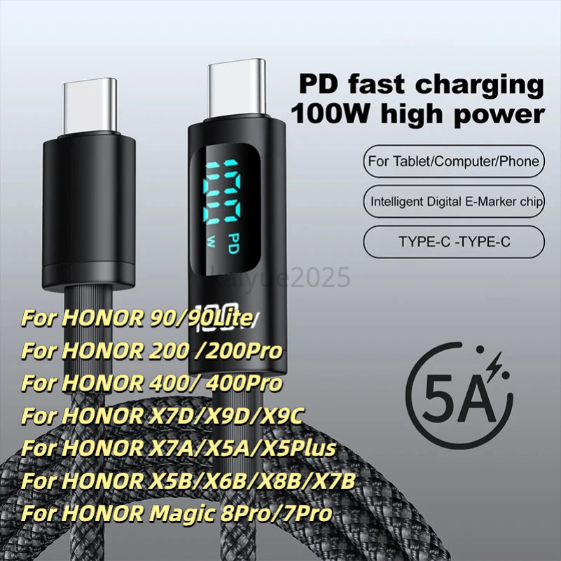 100W 1 M/2 M Real-time Digital Dispaly Type C ถึง Type C สาย PD Fast Charger USB C ถึง USB C สําหรับ