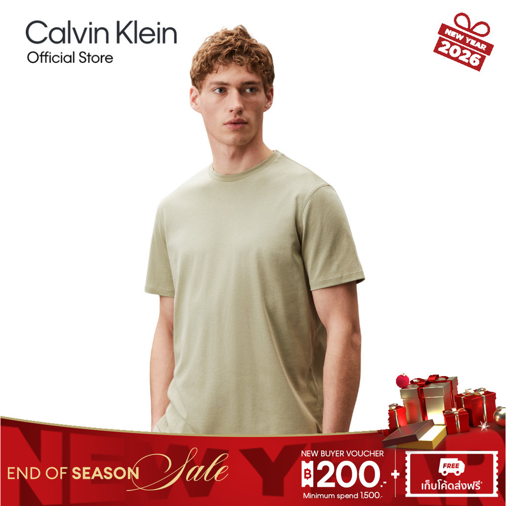 CALVIN KLEIN เสื้อยืดคอกลมแขนสั้นผู้ชาย Luxury Cotton T-shirt รุ่น 4LB275G LRT - สี Olive
