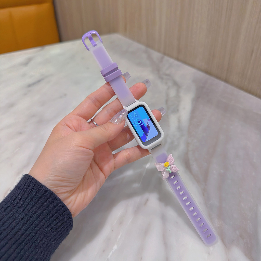สายนาฬิกาซิลิโคนสําหรับ Huawei band 11 /11 pro /10 /9/ 8/ 7/6/6Pro icon-tick-boldCute Cat & Butterfly Resin Charm สายรัดข้อมือสําหรับ Honor Band 7 6 สาย
