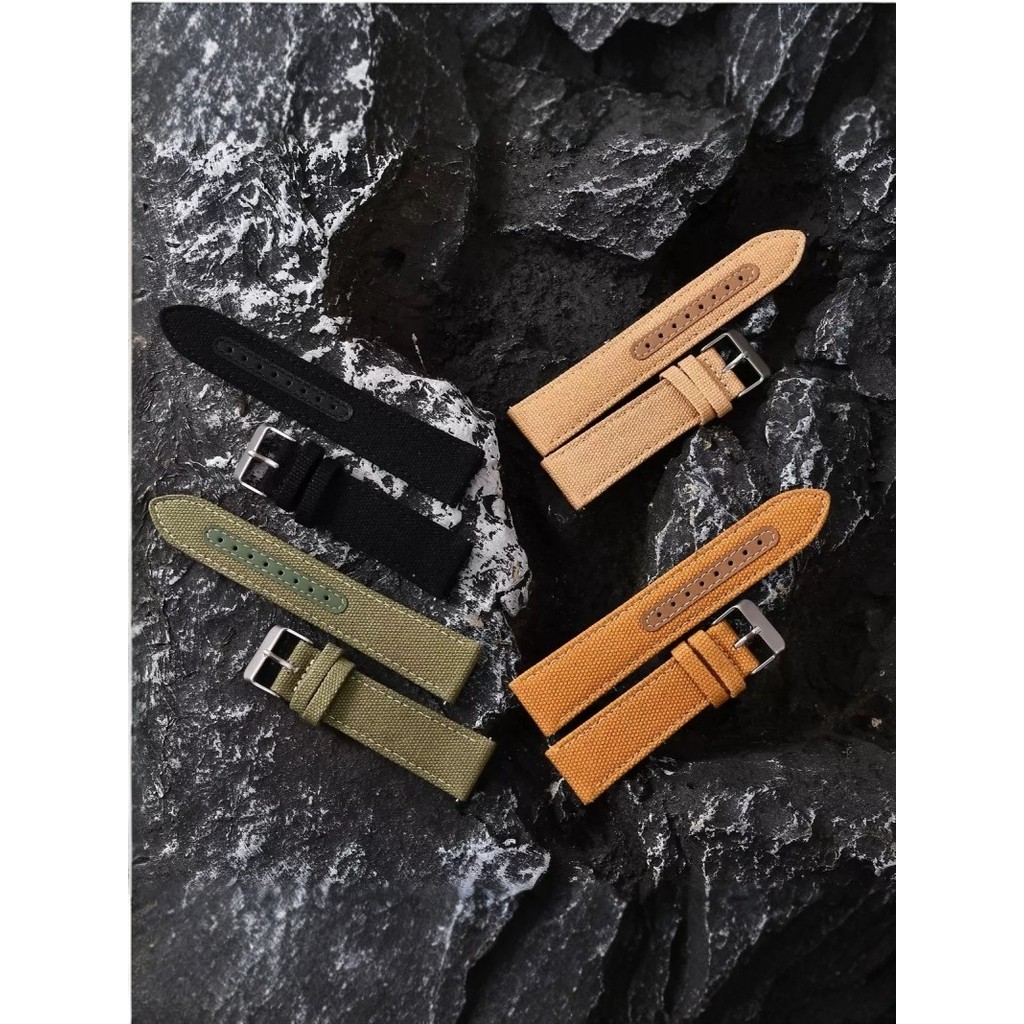 Minimalist Canvas Genuine Leather Watch Strap Compatible with Seiko Hamilton Citizen Universal Watch