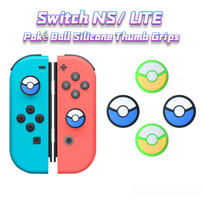 สวิทช์ NS Lite ซิลิโคนจอยสติ๊ก Caps ฝาครอบป้องกัน Poke Ball Theme Thumb Grip สําหรับ Nintendo SWITCH Joy Con Controllers