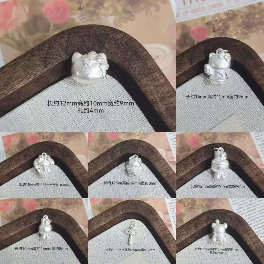S999 Sterling Silver Bow Cat KT Cat Head Melody hellokitty Hello Kitty Loose Beaded diy Accessories
