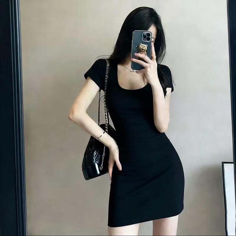 B100p QC bodycon เดรสคอเหลี่ยมแขนสั้น ยืดหยุ่นดี ไซส์ต่ํากว่า 53kg