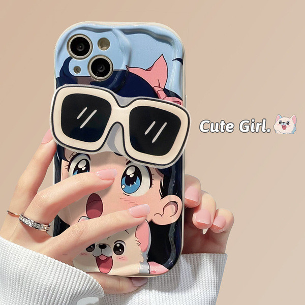 ไอโฟน16 iphone 16 pro case น่ารักโกรธสาวแว่นกันแดดยืนเหมาะสําหรับแอปเปิ้ล17โปรแม็กซ์กรณีโทรศัพท์ ไอโ