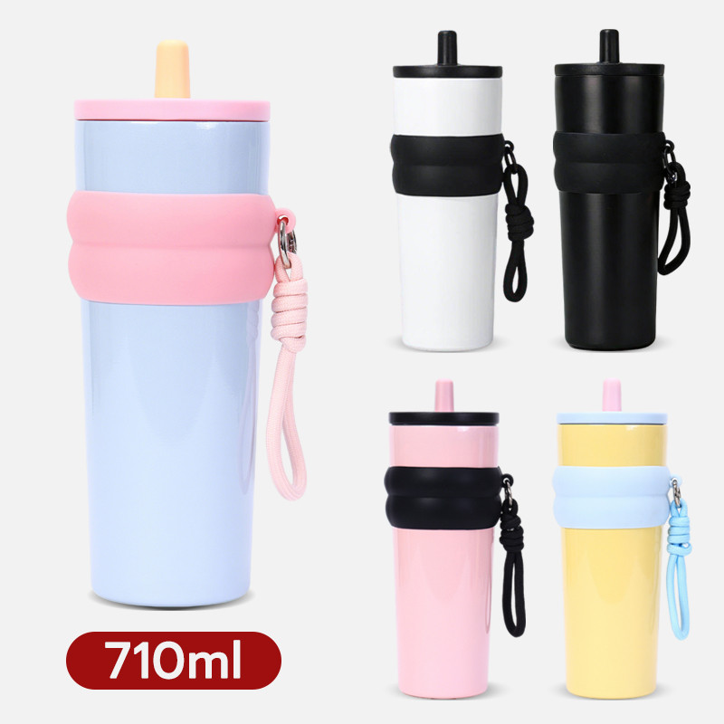 แก้วเก็บความเย็น พร้อมหลอด 710ML ขวดน้ำเก็บความเย็น  เก็บเย็น-ร้อนได้นาน แก้วเยติ