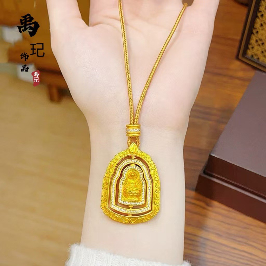 Gold Shop จี้พระเครื่องสไตล์แบบไทยประยุคต์ ขนาดใหญ่เคลือบทองบนเนื้อนิกเกิล หมุนได้ หมายเลข_TRANS20260408
