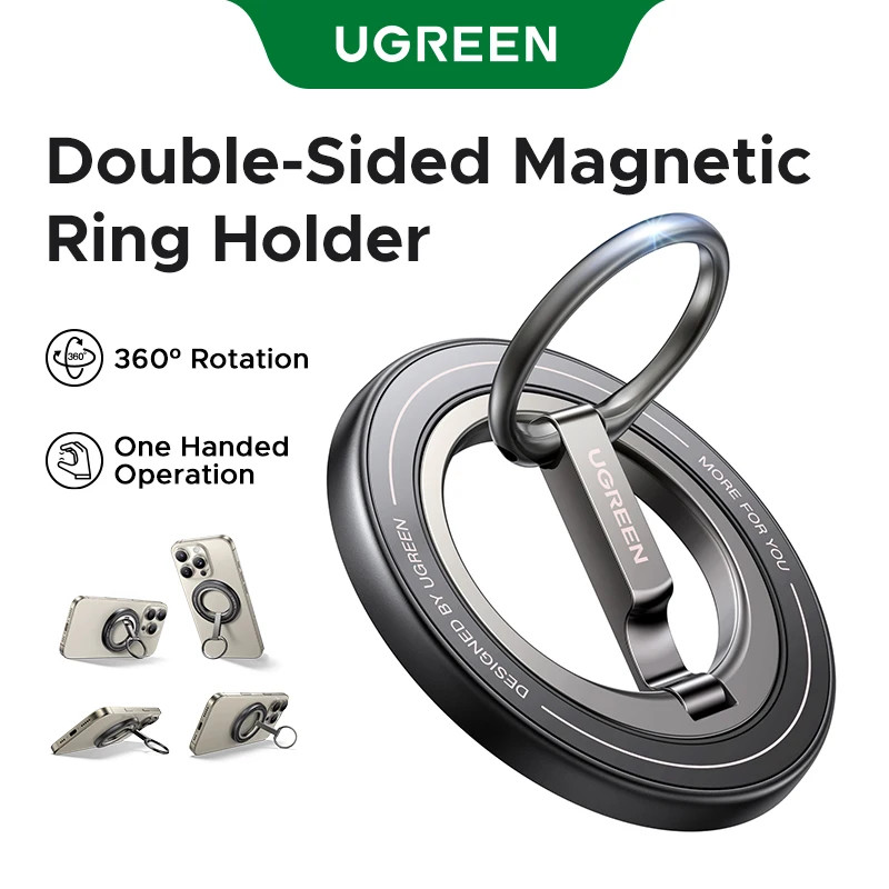 UGREEN ขาตั้งโทรศัพท์ สองด้าน 360°ที่วางแหวนโทรศัพท์แบบแม่เหล็กหมุนได้สําหรับ iPhone 17