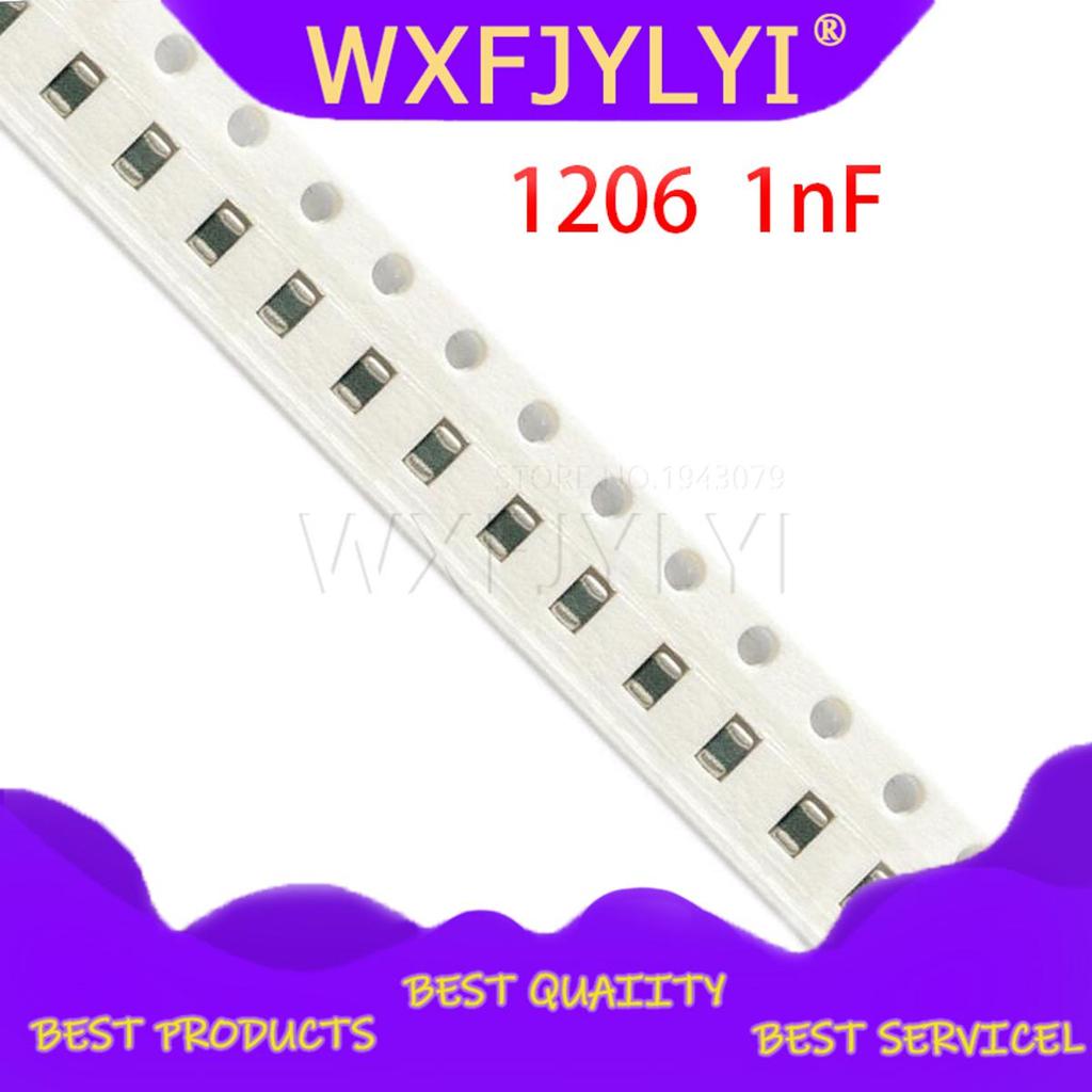 100 ชิ้น 1nF X7R ข้อผิดพลาด 10% 50V 1206 102 smd ตัวเก็บประจุ