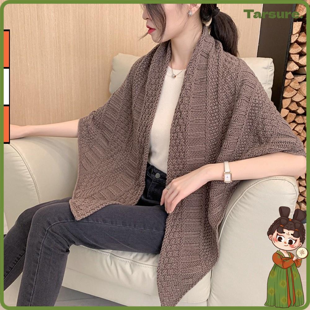 TARSURETH Triangle Knot Shawl Wrap ถักสีทึบเป็น Cape นุ่มและอบอุ่นในฤดูหนาว เหมาะสำหรับการเดินทางและการใช้งานประจำวัน