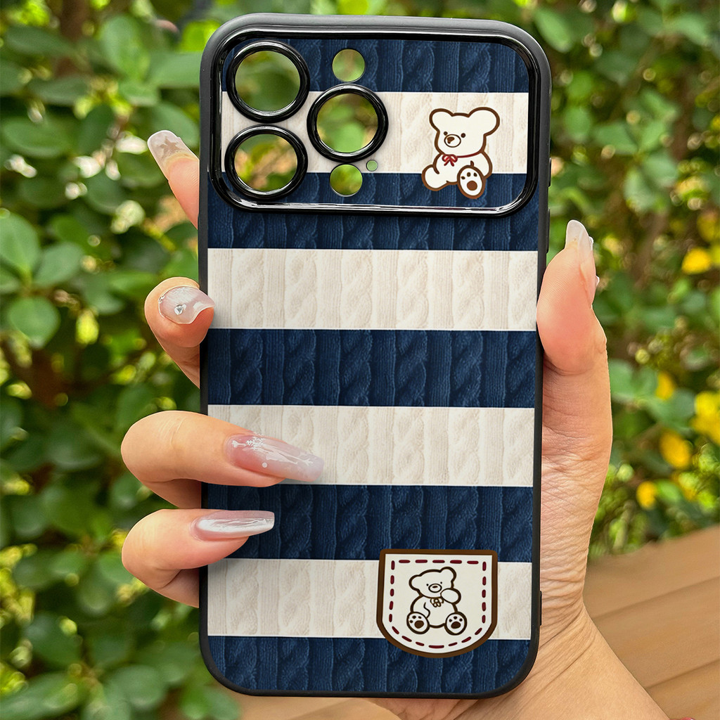 เคสโทรศัพท์ลายหมีลายทาง เหมาะสำหรับ iPhone 13 Pro/11/12 Pro Max/14/15/16/17 ปกป้องเลนส์คุณภาพสูง กันกระแทกและกันตก