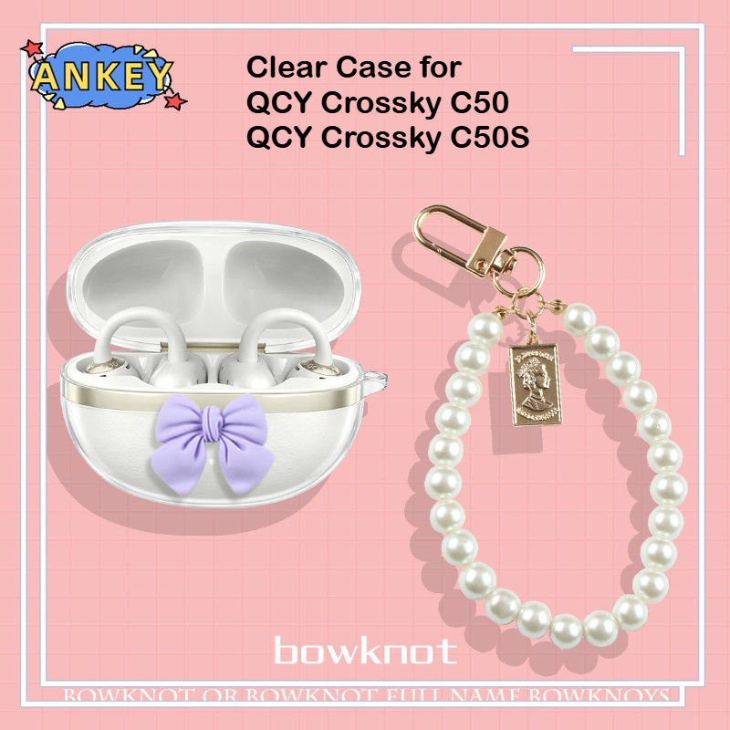Case for QCY Crossky C50S Protective Clear TPU Cute Bow Pendant Cartoon Covers QCY Crossky C50 Bluetooth Earphone Shell Headphone PortEarphone