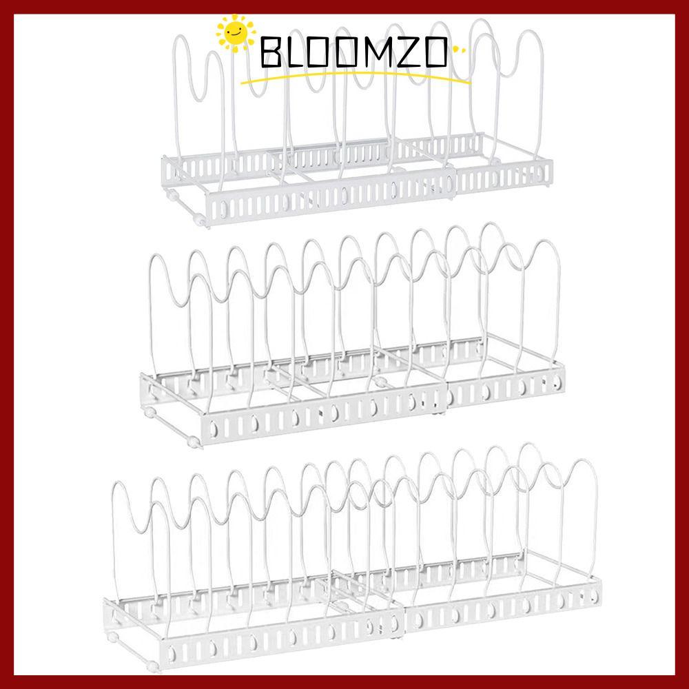 CODBLOOMZO Pans Organizer Rack, ชั้นวางจานปรับได้ขยายได้, ช่องจัดระเบียบฝาหม้อสีขาว