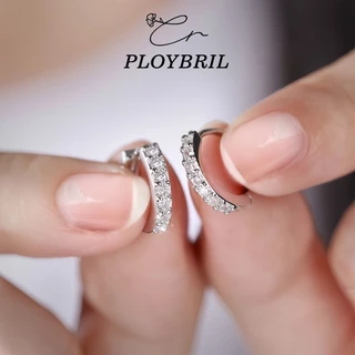 PLOYBRIL✨Classic Hoop Earrings with CZ✨ต่างหูเงิน925แท้เกรดพรีเมียม ดีไซน์ห่วงโค้งมนประณีต ประดับหิน E070