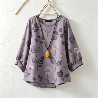 เสื้อซันเซียสไตล์วินเทจสำหรับผู้หญิง อาร์มเลส ออกแบบให้สวมใส่ง่ายและคล่องตัว มีพิมพ์ลายน่ารักที่หน้าอก