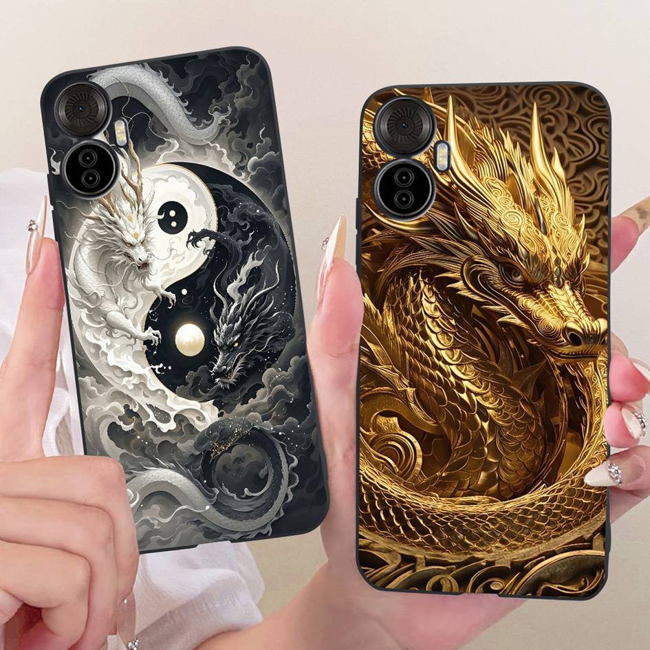 สําหรับ Itel S18 Pro กรณีหรูหรามังกรการ์ตูนซิลิโคนสีดําสําหรับ Itel S18 S663L Vision 5 + S663LC เคสโ