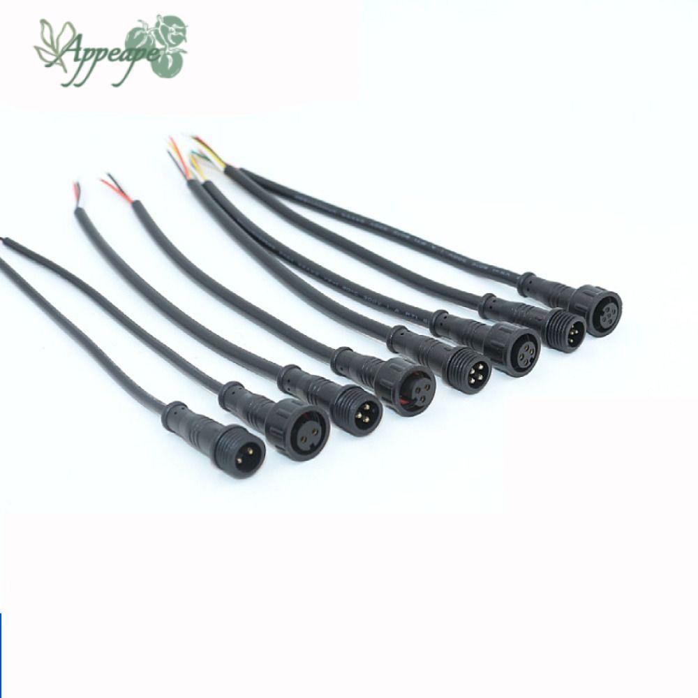 APPEAPE 2Pin 3Pin 4Pin แจ็ค, 2Pin 3Pin 4Pin สายสีดําชายหญิง LED Connector, ปลั๊กกันน้ํา 20 ซม.IP67 ส