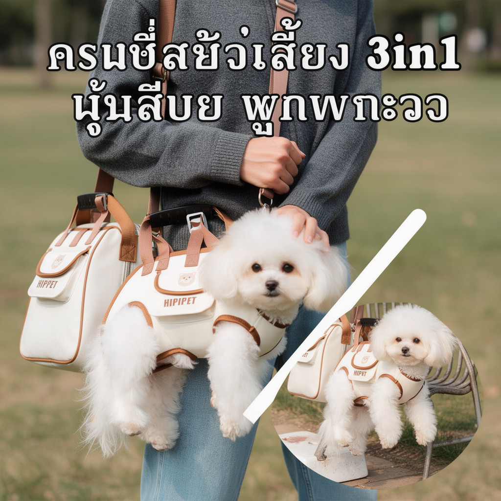 สลิงยกสุนัข สายรัดพยุงสัตว์เลี้ยง อุ้มหมาแมว ผ้านุ่ม ปรับได้ ฟื้นฟูหลังผ่าตัด เดินขึ้นลงบันได