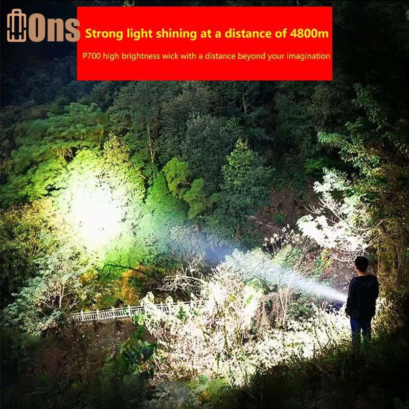 Ons ABS ไฟฉาย LED ไฟฉาย LED แบบชาร์จไฟได้พร้อมสาย USB หรี่แสงได้ 3 โหมดไฟฉายสําหรับตั้งแคมป์เดินป่าตกปลาที่