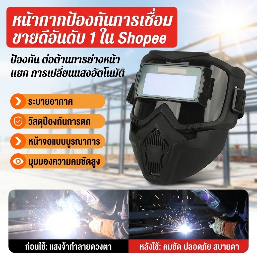 🚨พร้อมส่ง🚨 【หน้ากากเชื่อม/ปรับแสงอัตโนมัติ】 วัสดุคุณภาพสูง ปรับแสงอัตโนมัติ ป้องกันรังสี UV เหมาะสำหรับงานเชื่อมโลหะ น้ำหนักเบา ใช้งานง่าย สินค้าขายดี