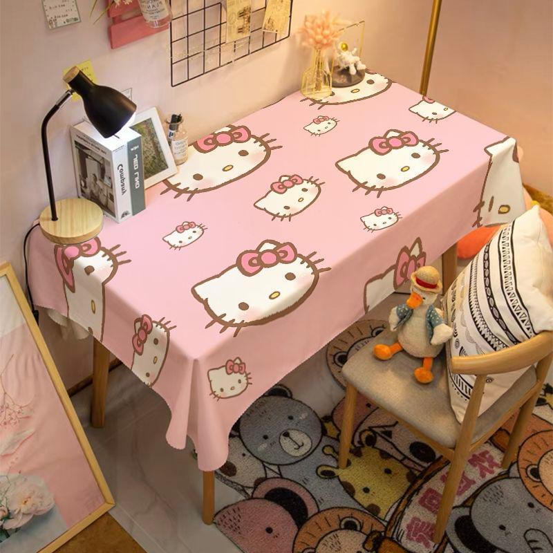 การ์ตูน Hello Kitty ผ้าปูโต๊ะ 60x40 90x60 Ins กันฝุ่นโต๊ะคราบโต๊ะกาแฟ