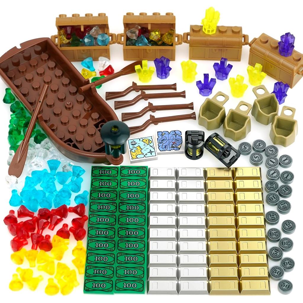 Pamvava เงิน Treasure Chest Bank Pirate Ship, Friends City Accessories Building Block, แผนที่ Dollar