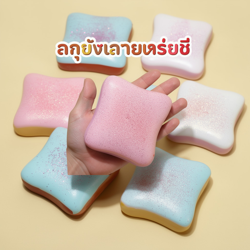 Squishy Toast Bread Slow Rising PU Soft Squeeze ของเล่นบรรเทาความเครียดน่ารัก Kawaii เด็กสะสม