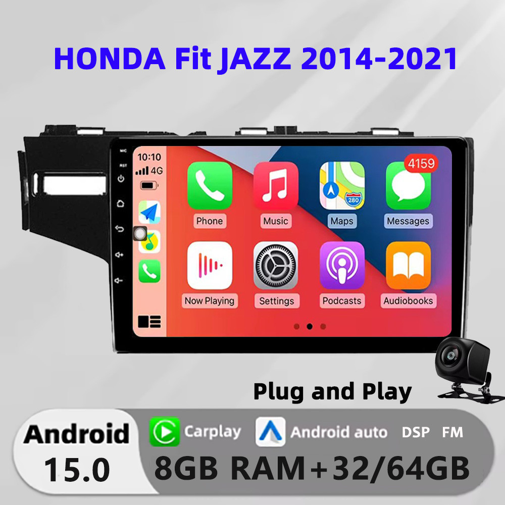 Honxun เครื่องเสียงรถยนต์หน้าจอสัมผัส android หัว 9 นิ้ว 8G+64 สําหรับ HONDA Fit JAZZ 2014-2021 carp