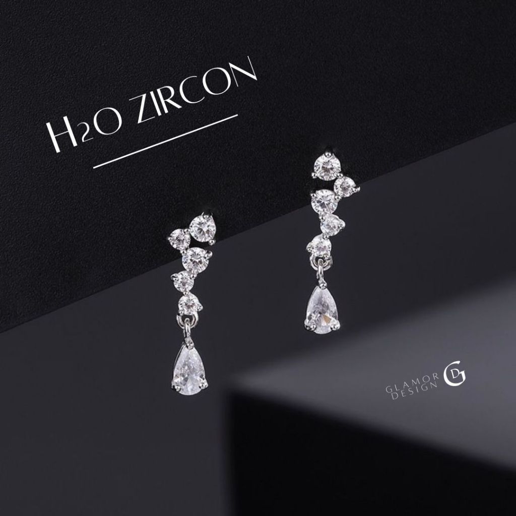 GLAMOR✨ต่างหูเงินแท้ H2O Zircon ต่างหูแฟชั่นหยดน้ำ ประดับเพชร เงินแท้925 สำหรับสาวยุคใหม่ E068