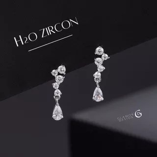 GLAMOR✨ต่างหูเงินแท้ H2O Zircon ต่างหูแฟชั่นหยดน้ำ ประดับเพชร เงินแท้925 สำหรับสาวยุคใหม่ E068