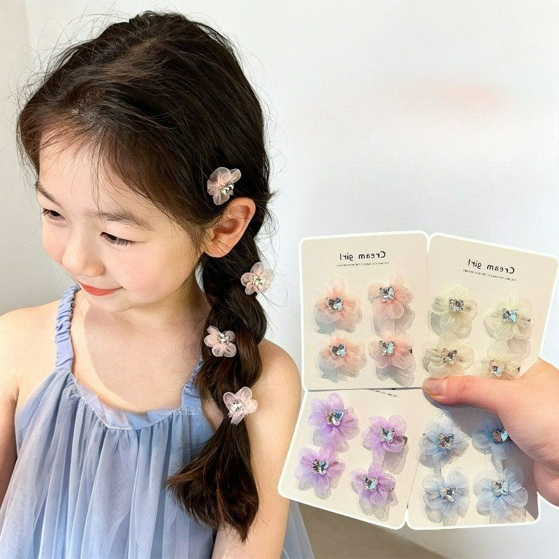 ชุดกิ๊บรัดผมและหางม้า ลายดอกไม้น่ารัก สำหรับเด็ก 4 ชิ้น/ล็อต
