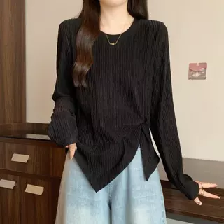 [เสื้อเชิ้ตโอเวอร์ไซส์] (40-150kg) ผู้หญิง เสื้อท็อป พื้นผิว ชายเสื้อไม่ปกติ แขนยาว พลัสไซส์ สไตล์หวาน ทรงหลวม เสื้อเบลา