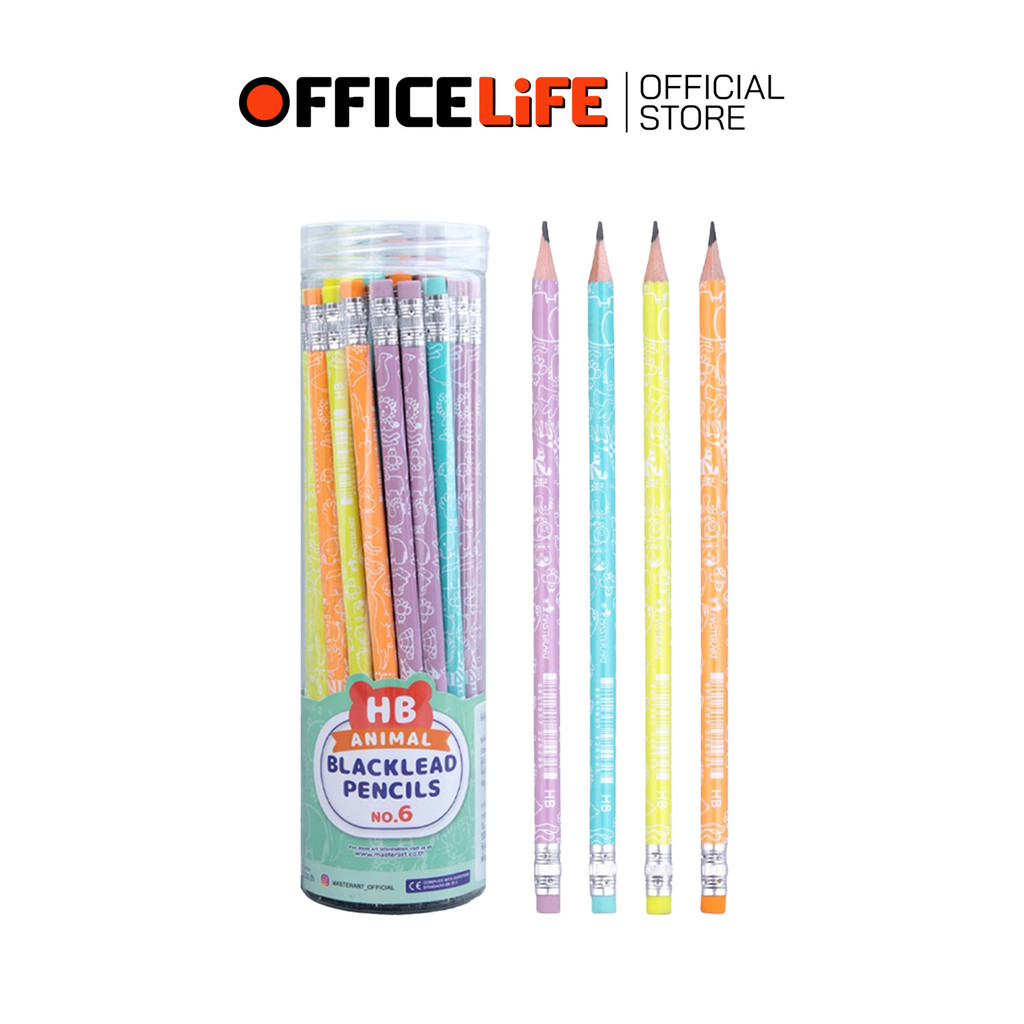 Master Art (มาสเตอร์อาร์ต) ดินสอดำ ดินสอไม้ รุ่นแฟนซี ความเข้ม HB No.6 (36 แท่ง / กระปุก)