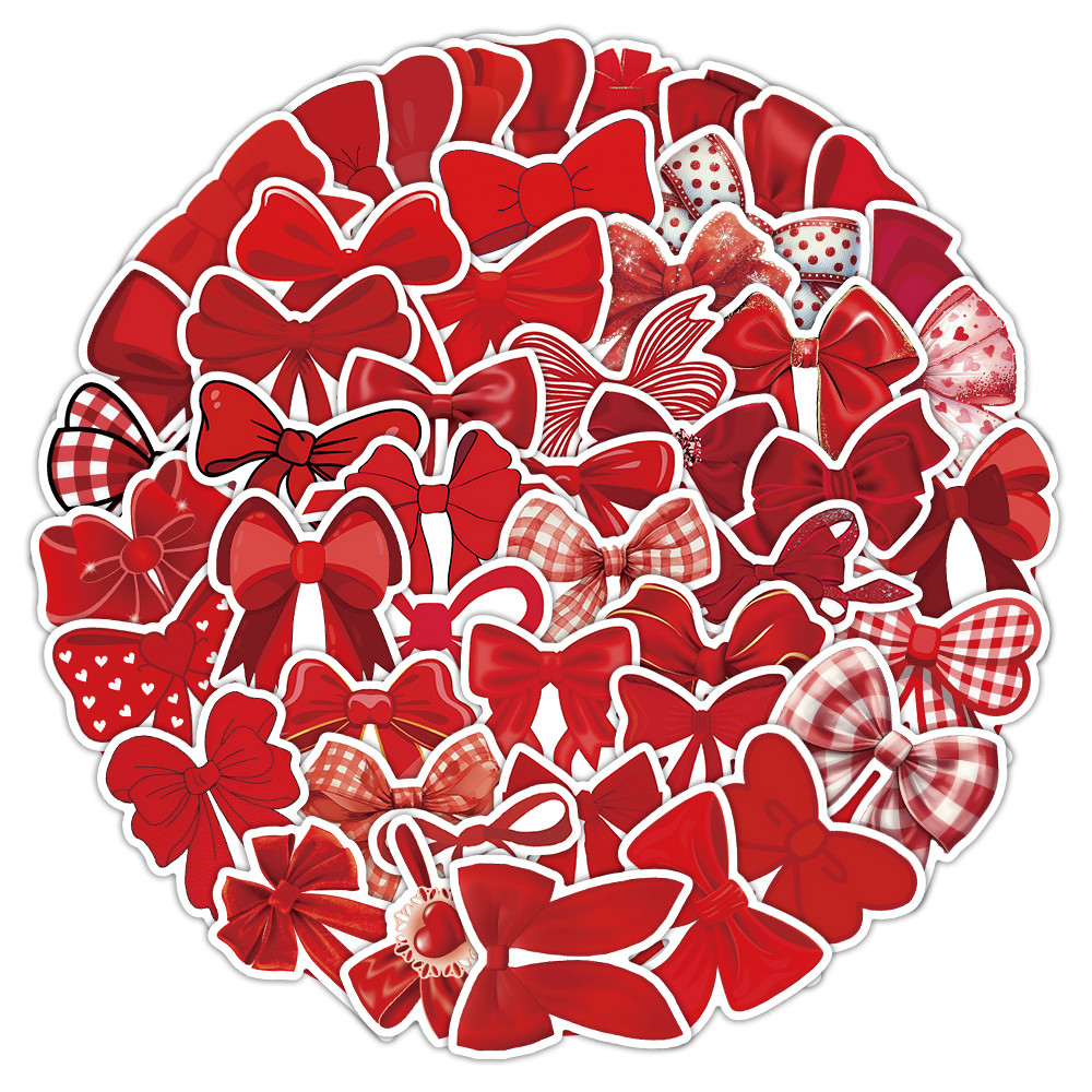 ชุดสติกเกอร์ไดคัทโบว์สีแดง 54 ชิ้น - ตกแต่งกันน้ํามีสไตล์น่ารักสําหรับสมุดภาพโทรศัพท์และงานฝีมือ DIY - รูปที่ 3