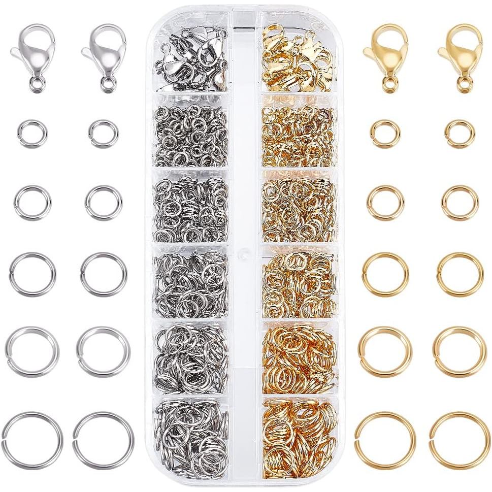 PH PandaHall แหวนกระโดดและคลัปส์ สแตนเลสสตีล ขนาด 4 และ 5-8 มม. สำหรับซ่อมสร้อยคอ