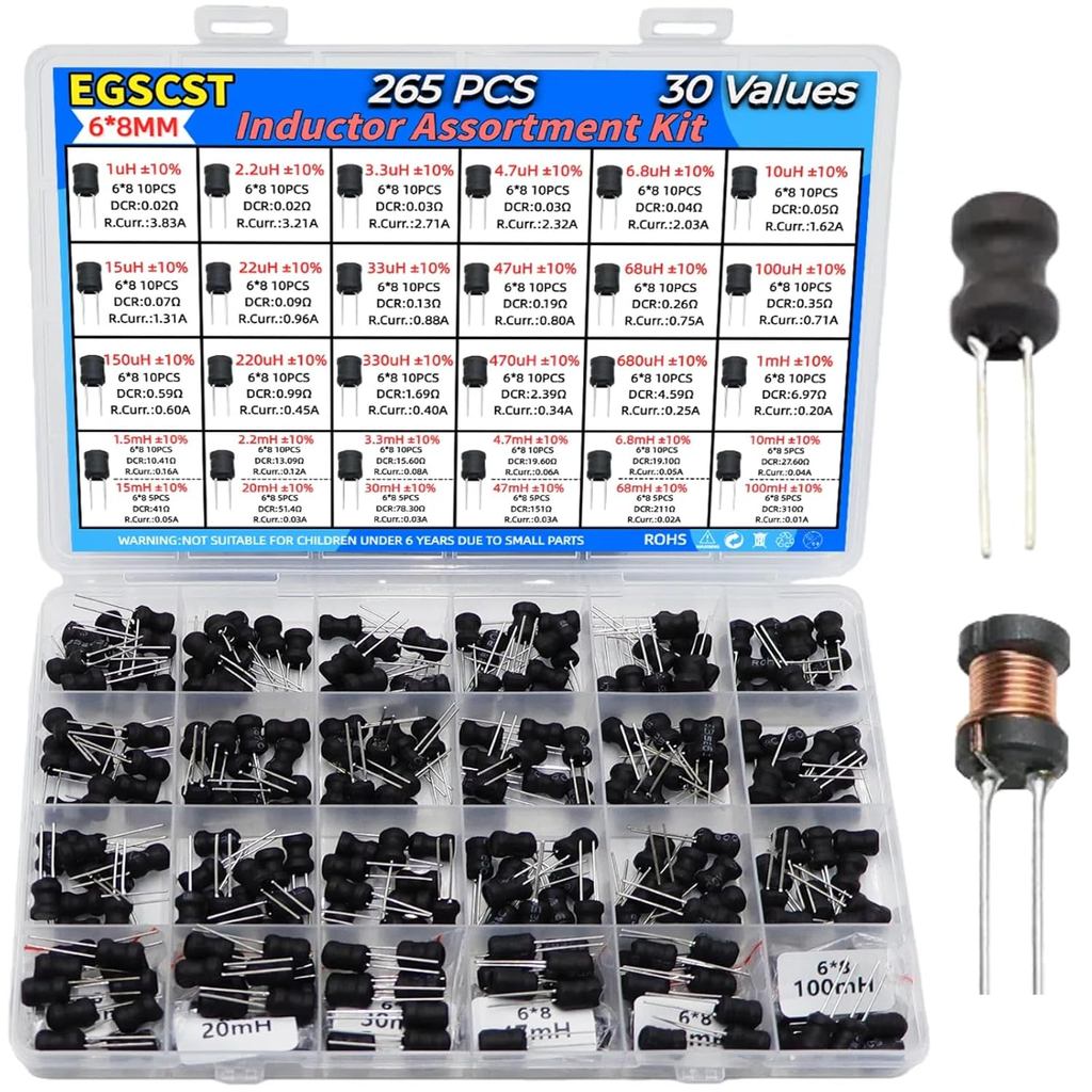 30 ค่า 265 PCS Inductor Assortment Kit จาก 1uH ถึง 100mH 6 * 8 มม.DIP Radial Power Choke Inductors A