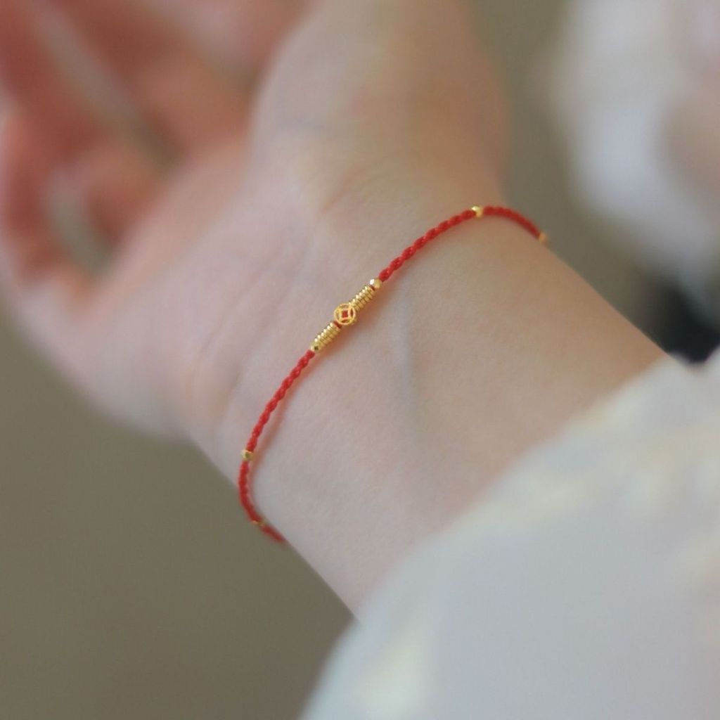 New Product#Zodiac Year gold Small Coin Lucky Hand-woven Thin Bracelet Red String for Men and Women 