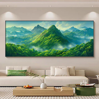 สีเขียวภูเขาจิตรกรรมตกแต่งผนังศิลปะฮวงจุ้ยศิลปะโปสเตอร์ภาพไฟเบอร์ผ้าใบพิมพ์โฮมออฟฟิศผนังแสดงภาพวาดโชคลาภ
