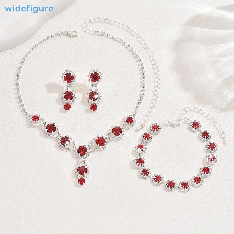 Widefigure เครื่องประดับสร้อยคอชุดแฟชั่นประณีต Elegant สีแดง/สีฟ้า/เงิน Etc/Zircon สร้อยคอคริสตัลสร้