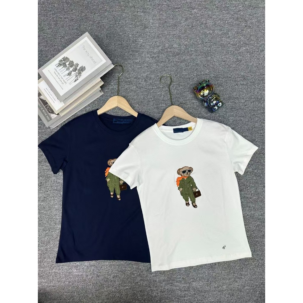 J0RQ R1VV Bear25Summer Heavy Embroidery Regular Fit Gray Cotton Vest T Short Sleeve Shirt
