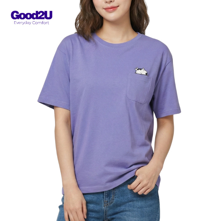 [GOOD2U] Plein Kotton Women Short Sleeve Pocket Crew Neck T-Shirt - Sad Cow/ Baju Tshirt Perempuan