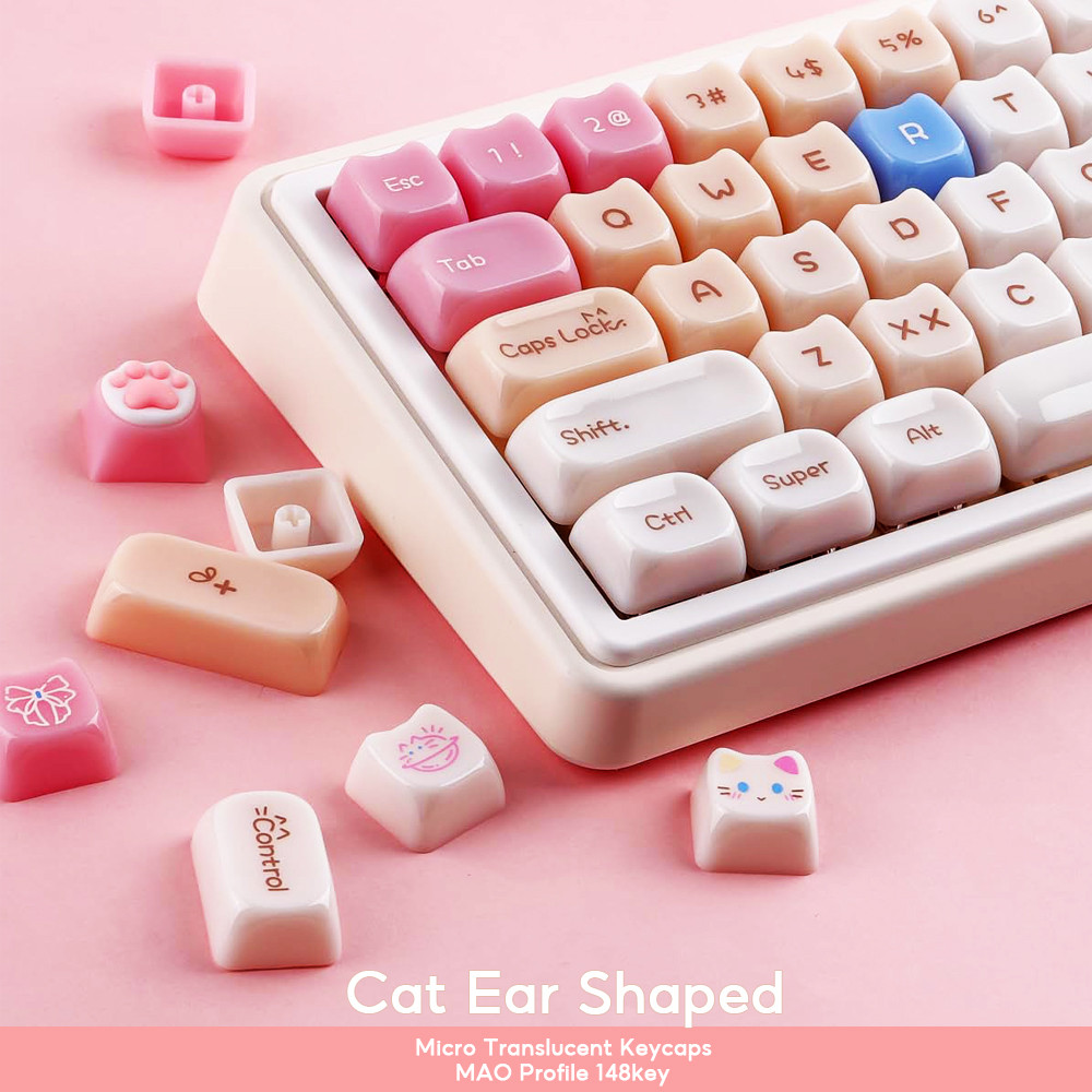 Ragdoll Cat Ceramic Cat Ear Keycaps - 148Key/Set MAO Profile PC Custom Keycaps ใช้งานร่วมกับ MX Swit