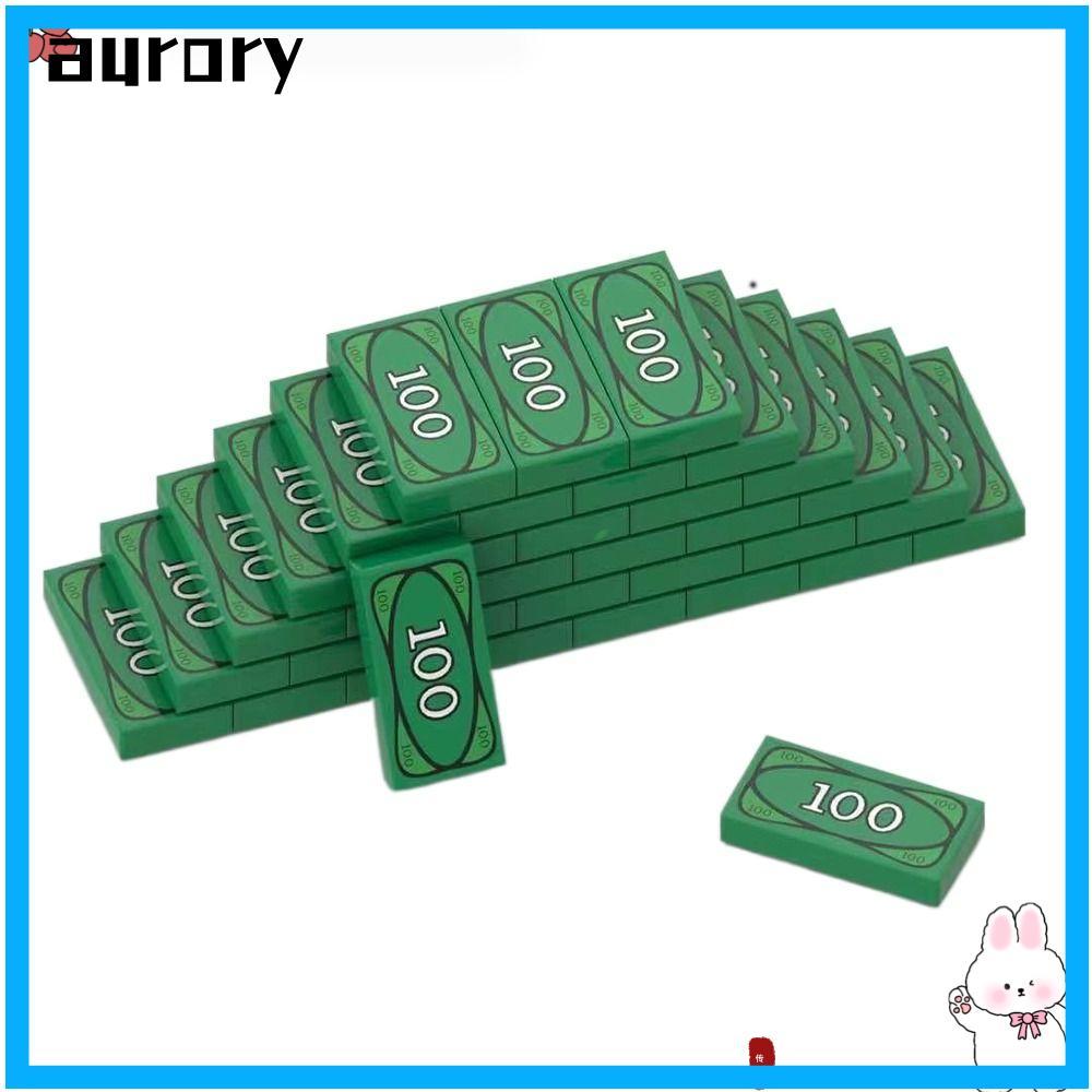 AURORY ของเล่นบล็อกตัวต่อ 20 ชิ้น, อุปกรณ์เสริมบล็อกเม็ดเล็กสีเขียวเศรษฐี, ดอลลาร์ตลกร้อน USD เงินเด