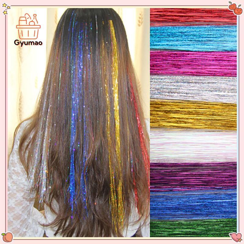 [GYMO] 120 Strands Hair Tinsel Silk Hair Flare Strands Glitter Rainbow Hair Decor HDY