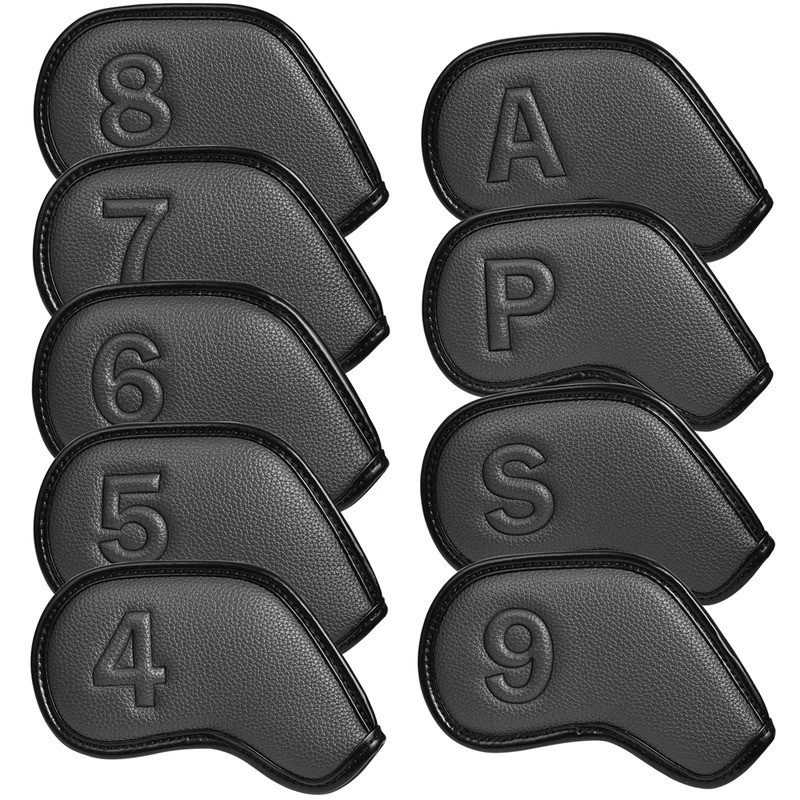 Premium Solid Gray Black PU Leather 4 5 6 7 8 9 P A S  9 pcs Set Golf Iron Covers for Iron Club