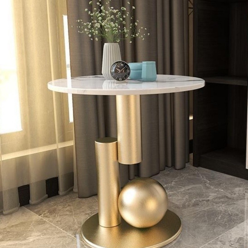 Nordic light luxury marble side table modern living room coffee table small round table sofa cabinet
