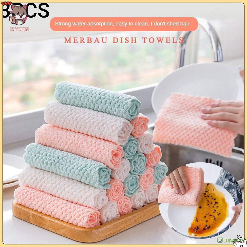 【COD】 Efeed【สินค้าขายดี】 ชุดผ้าไมโครไฟเบอร์กันคราบไขมัน 3 ชิ้น ผ้าเช็ดครัวเนื้อนุ่มพิเศษ ผ้าทำความสะ